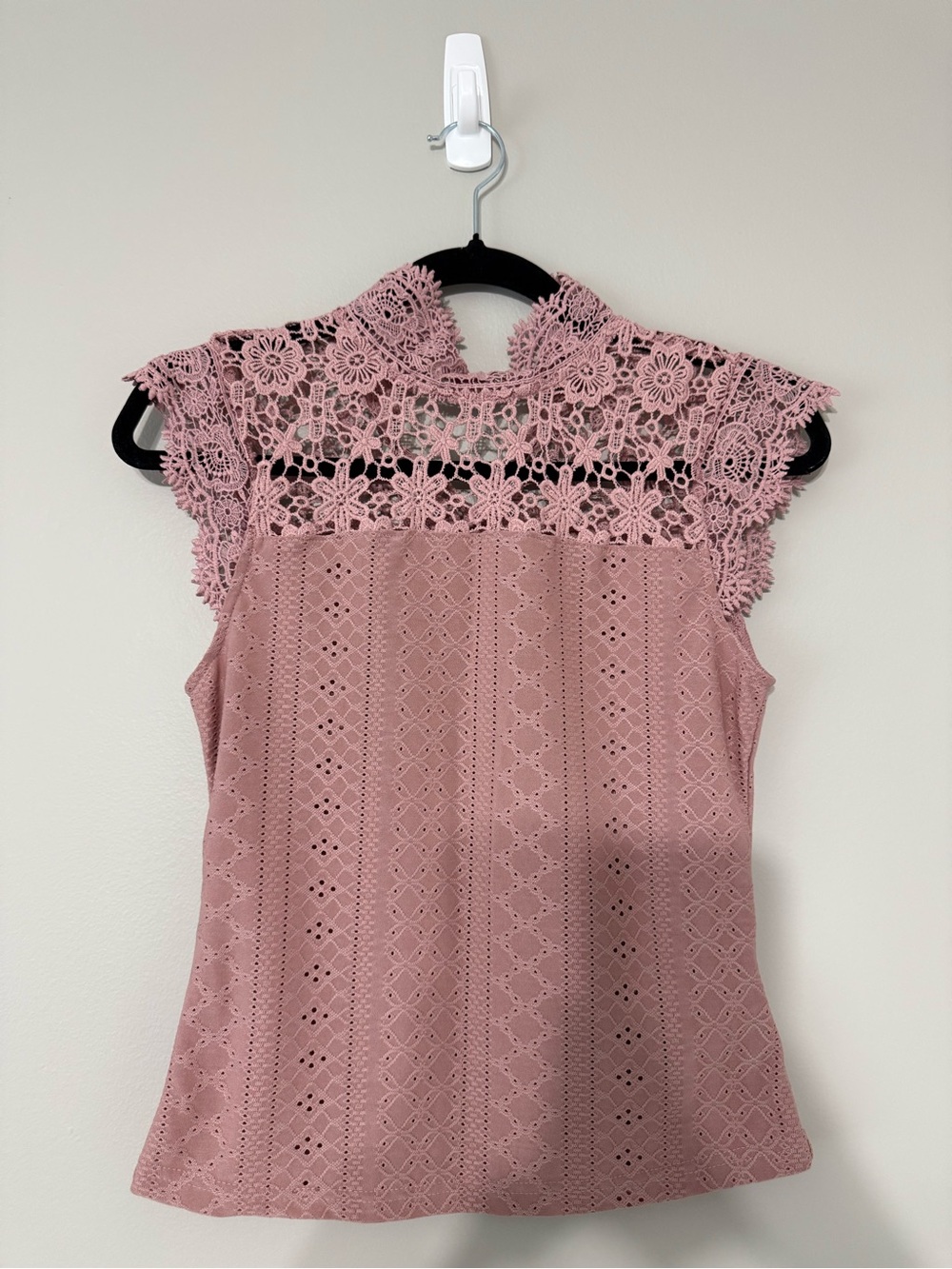 Lace Yoke Sleeveless Top - Dusty Rose